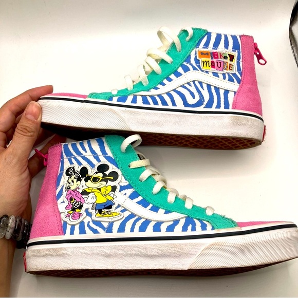Vans Sk8 Hi8 Multicolored Vintage Mickey Mouse style, kids size 3, euc - Picture 2 of 9